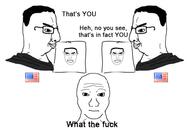 4soyjaks alternate closed_mouth clothes ear flag glasses hair holding_object looking_at_each_other meme paper side_profile smile soyjak subvariant:chudjak_front text united_states variant:chudjak variant:wojak wojak // 504x340 // 60.9KB