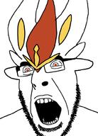 angry animal_ears anime cinderace ear galar glasses open_mouth orange_eyes pokemon rabbit rabbit_ears soyjak stubble variant:cobson video_game // 721x1000 // 137.0KB