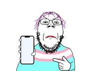 angry flag:transgender_pride_flag full_body hand holding_object holding_phone lipstick phone pink_hair pointing showing_phone subvariant:gapejak_front template tranny transgender_flag troon troonella variant:gapejak // 1200x900 // 37.0KB