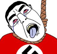 ack angry bloodshot_eyes chud crying dead flag:nazi_germany glasses hair hanging meta:how_has_this_not_been_made_yet open_mouth purple_tongue rope subvariant:bernchud suicide template tongue variant:bernd variant:chudjak white_skin yellow_teeth // 768x719 // 148.4KB