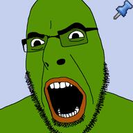 frog glasses green_skin open_mouth pepe push_pin soyjak sticky stubble variant:cobson // 721x720 // 54.5KB