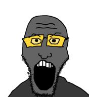 big_head big_mouth big_nose eyebrows glass glasses nuvariant nuvariants open_mouth soot soyjak_party stubble variant:paulogiajak wrinkle wrinkles // 508x553 // 5.6KB