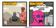 aids clothes communism crying diaper doll_(user) foot full_body glasses grey_skin gun hat holding_object kuz open_mouth pink_skin sharty soot soyjak_party stubble subvariant:wholesome_soyjak television text turkey_(animal) variant:cryboy_soyjak variant:gapejak // 1200x600 // 322.8KB