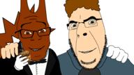 2soyjaks bowtie closed_mouth clothes glasses glove green_eyes hair hand hands_up jacket marioman7890 no_more_brother_wars nut squirrel stubble subvariant:feralsquirrel suit tail variant:cobson variant:feraljak white_skin // 1920x1080 // 406.1KB