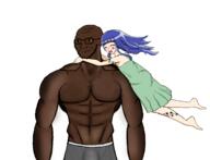 anime b_(4chan) bbc black_skin blue_hair buff closed_eyes closed_mouth clothes dress furude_rika glasses higurashi holding_object hugging jump love open_mouth queen_of_spades smile smirk smug soyjak stubble tattoo tbp underpants variant:soyak video_game yellow_sclera // 2654x2038 // 1.2MB