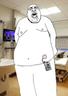 angry arm diabetes fat glasses hand hospital irl_background leg open_mouth soyjak stubble tongue variant:chugsjak // 900x1267 // 726.4KB