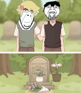 blond blue_eyes closed_mouth flower gravestone hair omori open_mouth plant stubble text variant:bernd variant:cobson // 719x823 // 448.6KB