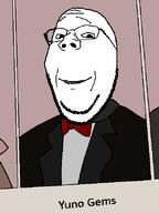 bowtie clothes english_text eyebrows glasses happy school_pics smile stubble subvariant:wholesome_soyjak suit variant:gapejak // 450x600 // 14.1KB