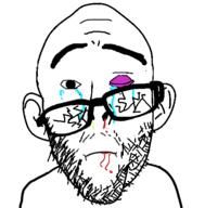 beaten black_eye blood broken_glasses closed_mouth crying ear frown glasses mucus soyjak stubble variant:nojak // 483x490 // 45.3KB