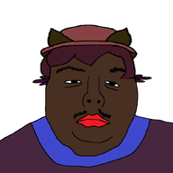 big_lips black_skin cat_ear closed_mouth clothes eyebrows hair hat jimbo_(namefag) looking_at_you meta:namefags mustache obese oneshot red_lips scarf variant:ukmutt white_background // 828x828 // 21.6KB