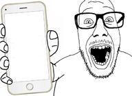 glasses iphone open_mouth phone soyjak stubble teeth variant:punkjak // 1230x900 // 316.1KB