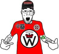 1488 badge clothes creativity_movement hat kkk monarchy nazism red_shirt skull soyjak swastika tattoo variant:shirtjak white_supremacist // 1680x1538 // 808.9KB