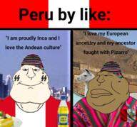 aryan_chad based brown_skin comparison complex country eyes_blue hispanism inca inca_kola meximutt muscle_man nazism peru peruvian peruviaryan poor rich serrano shitskin trend:aryan white_skin // 452x421 // 211.6KB
