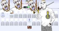 4soyjaks award beard blond bloodshot_eyes blue_eyes catalog closed_mouth coomer crying glasses gooner hanging holding_object muscles muscular_male my_little_pony nas:raid nate_(soyjak_party) open_mouth rope series:coomers_&_gooners smoking stubble sword variant:cobson variant:markiplier_soyjak watch wristwatch // 1365x714 // 185.3KB