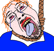 ack bloodshot_eyes blue_shirt crying freckles ginger hair hanging noose orange_hair rope rotten_teeth suicide tongue tranny variant:bernd white_skin // 768x719 // 53.3KB