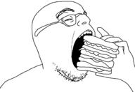 glasses hamburger hand holding_object open_mouth soyjak stubble variant:unknown // 1254x864 // 27.9KB