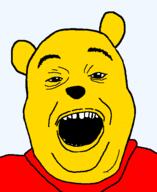 bear cartoon china clothes disney ear open_mouth soyjak teddy_bear teeth transparent_background variant:alicia winnie_the_pooh xi_jinping yellow_skin // 469x573 // 11.1KB