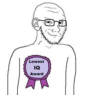 arm award badge closed_mouth ear glasses iq lowest_iq_award ribbon smug soyjak stubble variant:soyak // 548x600 // 38.6KB