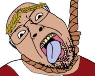 clothes glasses hanging open_mouth roman rope soyjak stubble suicide variant:bernd white_skin // 750x603 // 16.0KB