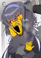 anime arm armpit big_breasts bloodshot_eyes breasts clothes crying dog female glasses hair hand janny japanese_text long_sleeve meta:missing_variant open_mouth soot soot_colors soyjak soyjak_party stretched_mouth stubble sweating tagme_weeb_name yellow_skin // 1155x1637 // 1.6MB