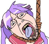 ack anime clothes glasses hair hanging hiiragi_kagami lucky_star noose purple_hair rope school_uniform soyjak stubble tongue variant:bernd white_skin yellow_teeth // 810x726 // 35.4KB