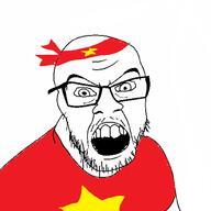clothes flag glasses headband mustache open_mouth red soyjak star stubble tshirt variant:feraljak vietnam // 1000x1000 // 186.6KB