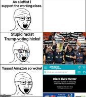 3soyjaks black_lives_matter bloodshot_eyes comic crying donald_trump glasses open_mouth soyjak stubble text variant:soyak // 500x565 // 87.1KB