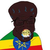 big_forehead black_skin blood closed_eyes countrywar drool ethiopia flag flag:ethiopia foaming_at_the_mouth glasses retard stubble teeth variant:feraljak vein // 1024x1024 // 138.2KB