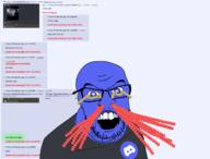 angry discord glasses open_mouth purple_skin soyjak soyjak_party stubble subvariant:feralcord variant:feraljak // 1602x1222 // 307.6KB