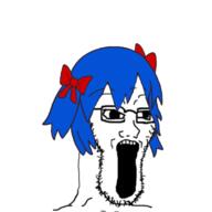4chan blue_hair bowtie bury_pink_gril glasses hair open_mouth s4s_(4chan) soyjak stubble teeth variant:soyak // 600x600 // 54.2KB