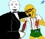 2soyjaks blood clothes crying flag:transgender_pride_flag glasses janny knife red_eyes soyjak stab sticky stubble suit variant:soyak variant:vlodson // 692x598 // 88.4KB