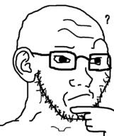 confused glasses hand question_mark soyjak stubble swede_(artist) variant:soyak // 632x756 // 32.2KB