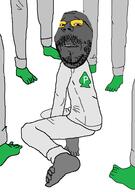 barefoot clenched_teeth closed_mouth clothes frown full_body glasses green_skin grey_skin mustache soot soot_colors soyjak soyjak_party spade stubble variant:gapejak // 692x984 // 25.6KB