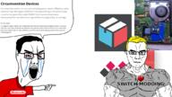 arm bloodshot_eyes blue_eyes buff closed_mouth clothes crying glasses hair hand heart homebrew homebrew_app_store nintendo open_mouth picofly piracy pointing rcm_jig soyjak subvariant:muscular_chud text tinfoil_(software) tshirt variant:chudjak vein video_game // 1024x576 // 349.0KB