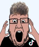 black_shirt glasses hand hands_up stubble subvariant:ppplier tiktok variant:markiplier_soyjak variant:ppp zoomer zoomer_hair // 673x800 // 162.4KB