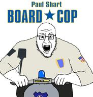 badge blart flag:united_states glasses mall_cop open_mouth paul_blart_mall_cop police police_uniform scooter soyjak stubble variant:blartjak walkie_talkie // 876x921 // 40.0KB