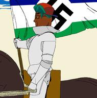 adolf_hitler arm armor artist:dap_chhuon black_skin boyfriend_(friday_night_funkin') brown_skin cap clothes flag flag:lesotho flag:lesotho_reich fnf_pedo full_body green_hair hair hand hat horse horseback_riding knight leg lesotho lips looking_to_the_left nose painting saddle side_profile sitting standard stubble subvariant:chudplier swastika thick_eyebrows variant:markiplier_soyjak wrinkles yellow_sclera // 2396x2417 // 332.0KB