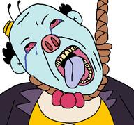 ack antenna antennae bloodshot_eyes blue_skin bowtie cartoon cartoon_style clothes crying doctor_who hair hat mr_ringading noose open_mouth pig_nose purple_tongue rope suicide tophat variant:bernd yellow_teeth // 768x719 // 49.7KB