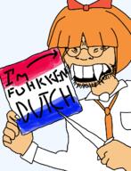 arm bowtie buck_teeth china clothes dutch glasses hand holding_object mymy nail ongezellig orange_hair orange_skin soyjak stubble transparent_background variant:soykio_kid // 989x1293 // 95.4KB
