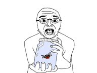 bald big_lips brown_skin bug eyebrows fly glasses holding_object jar jartyfly looking_at_you open_mouth red_lips stubble subvariant:jartycuck teeth teeth_showing tongue tongue_out variant:chudjak variant:unknown white_background wing // 800x600 // 23.9KB