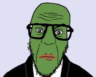 amphibian closed_mouth clothes frog glasses green_skin jager lips nas:pepe pepe_the_frog soyjak stubble suit variant:nerdjak // 713x567 // 13.7KB
