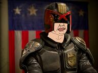 arm armor background badge closed_mouth clothes flag flag:united_states helmet judge_dredd movie text variant:chudjak white_skin // 1446x1080 // 1.9MB