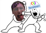 angry autism brown_hair feralteen fight full_body glasses irl joe_mama joel_(user) meta:tagme mustache open_mouth purple_hair stubble tan_skin tranny variant:bernd variant:cobson // 556x399 // 136.6KB