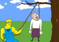 anime glasses hanging minion neco_arc smile subvariant:muscular_chud tree variant:chudjak yellow_skin // 2098x1496 // 148.3KB