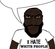 angry beard black_skin brown_eyes clothes i_hate nigger punisher_face speech_bubble speech_bubble_empty subvariant:science_lover text variant:markiplier_soyjak white_background white_shirt yellow_sclera