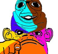 2soyjaks baby closed_mouth clothes colorful deformed ear glasses hat mustache pointing pointing_at_viewer soyjak subvariant:jacobson variant:a24_slowburn_soyjak variant:el_perro_rabioso // 946x880 // 365.9KB