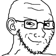 closed_mouth ear glasses looking_down smile smug soyjak stubble subvariant:soyak_(smug) subvariant:soyak_ears swede_(artist) variant:soyak // 632x756 // 24.9KB