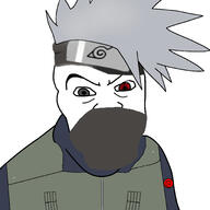 angry anime clothes facemask green_shirt grey_eyes grey_hair hair hatake_kakashi heterochromia mask military_uniform naruto_(series) red_eyes sharingan soyjak variant:feraljak white_hair white_skin // 2048x2048 // 551.8KB
