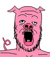 animal ear glasses mustache open_mouth pig pink_skin series:animaljaks snout soyjak stubble tail variant:a24_slowburn_soyjak yellow_teeth // 454x516 // 17.7KB