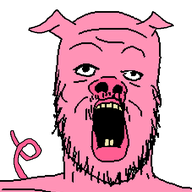 animal ear glasses mustache open_mouth pig pink_skin series:animaljaks snout soyjak stubble tail variant:a24_slowburn_soyjak yellow_teeth // 454x516 // 17.7KB